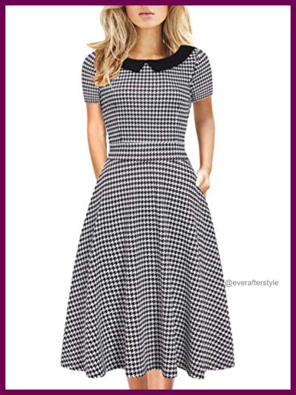 HELYO Women's Vintage Peter Pan Collar A-Line Dress with Pockets